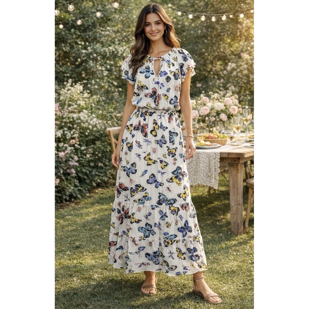 Old Navy Butterfly Print Maxi Dress Cottagecore L Tall Garden Romantic Girly New